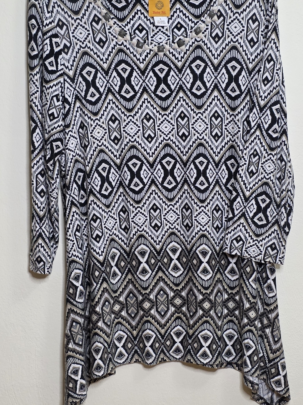 Ruby Rd. Black & White Geometric Necklace-Embellished Top - Picture 1 of 3